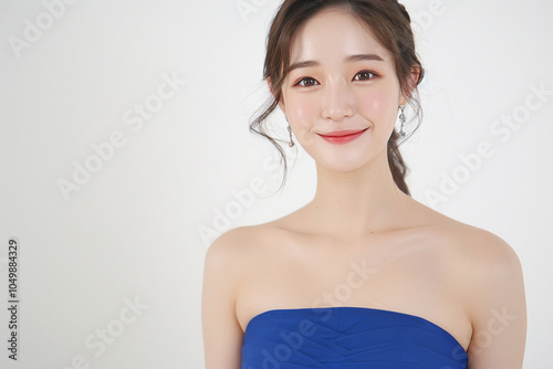 Ethereal Beauty: A Serene Portrait in Soft Blue, Generative AI photo