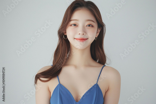 Ethereal Beauty: A Serene Portrait in Soft Blue, Generative AI