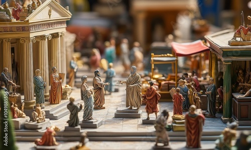 Roman miniature figures in front of a temple. photo