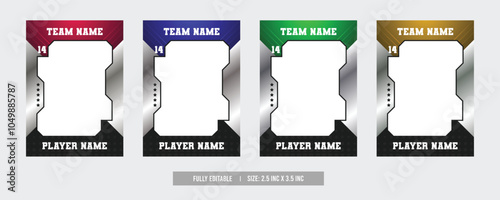 Sports trading card, player photo frame template, game trading card for football, hockey and basketball, blank rectangle for photo frame, template eps 10.	