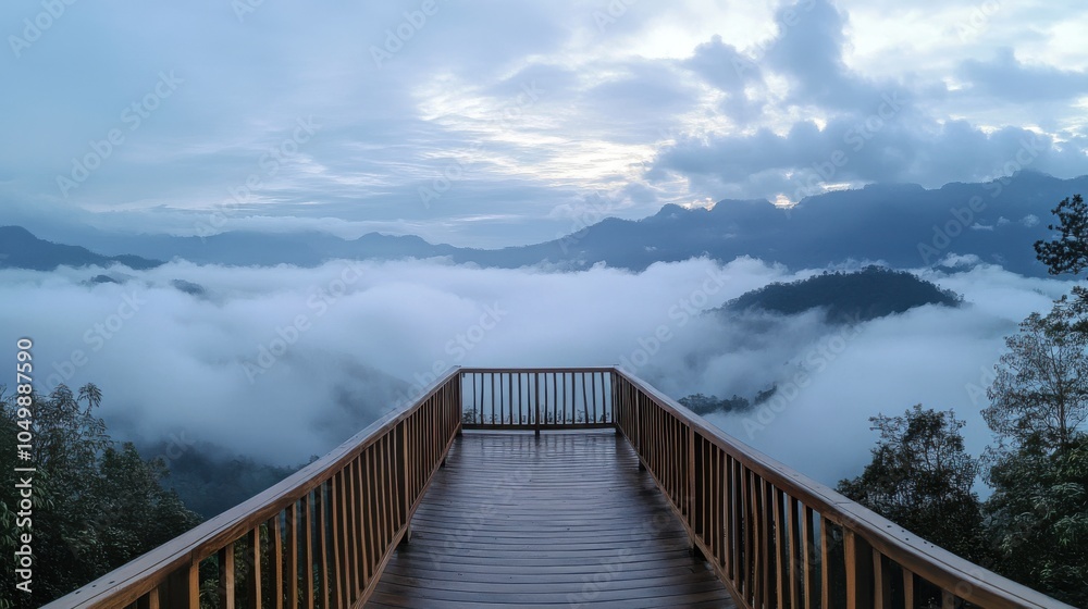 Fototapeta premium Panoramic view from Aiyerweng Skywalk, offering a breathtaking perspective of the sea
