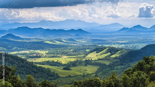 Panoramic view from Phu Ruea National Park, showcasing the vast green mountains and photo