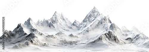 Majestic icy mountains in a snowy landscape, isolated on transparent cutout background photo