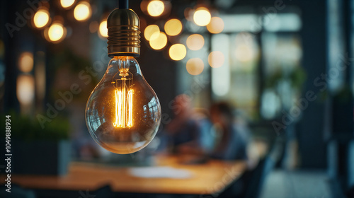 light bulb portrait inside a cool start-up office