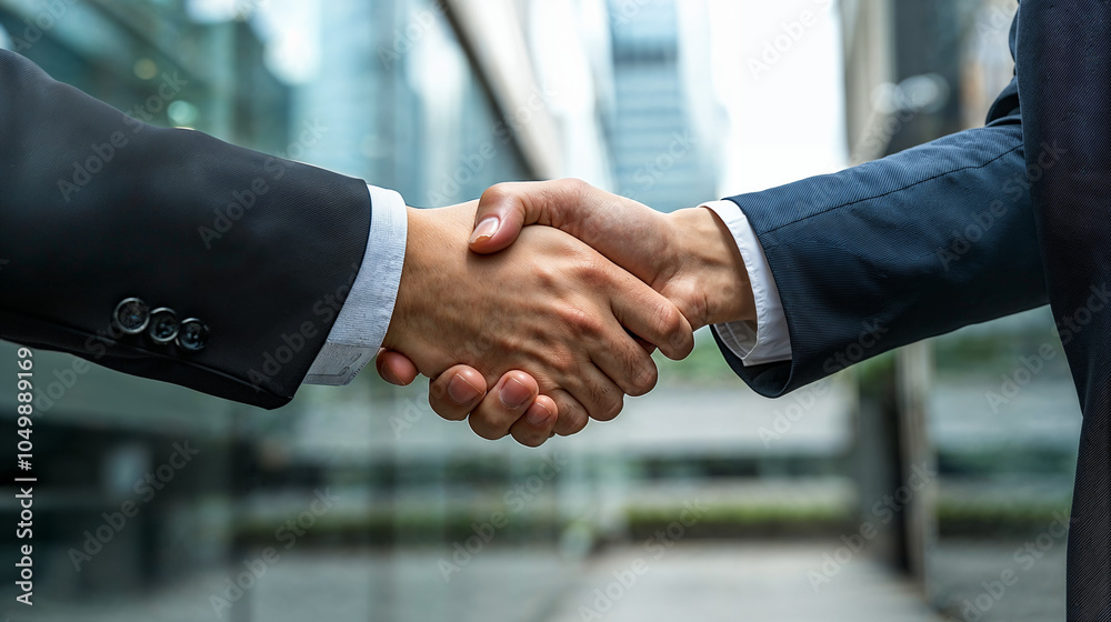 business people shaking hands in front of buildings business people shaking hands in front of buildings