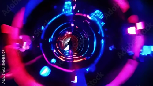 Passing Through a Virtual Reality Tunnel with Futuristic Glow and Speed Lines