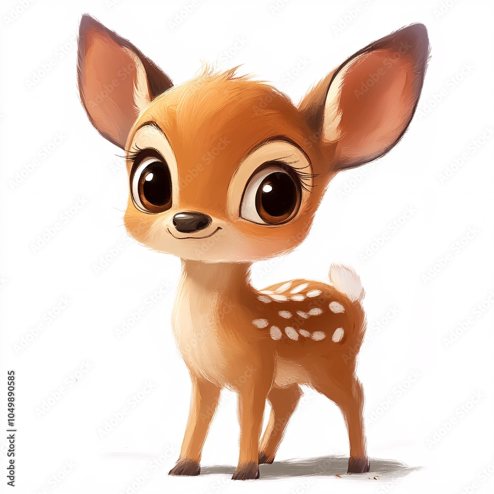 Cartoon A baby deer exploring, with big eyes, on white Cartoon A baby deer exploring, with big eyes, on white