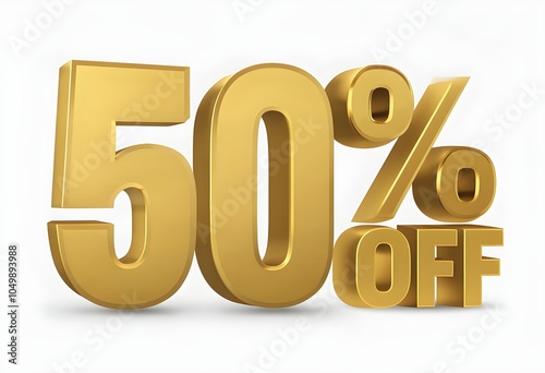 Golden 50% Off Text in 3D Style, Perfect for Sales Promotions, Eye-Catching Visual