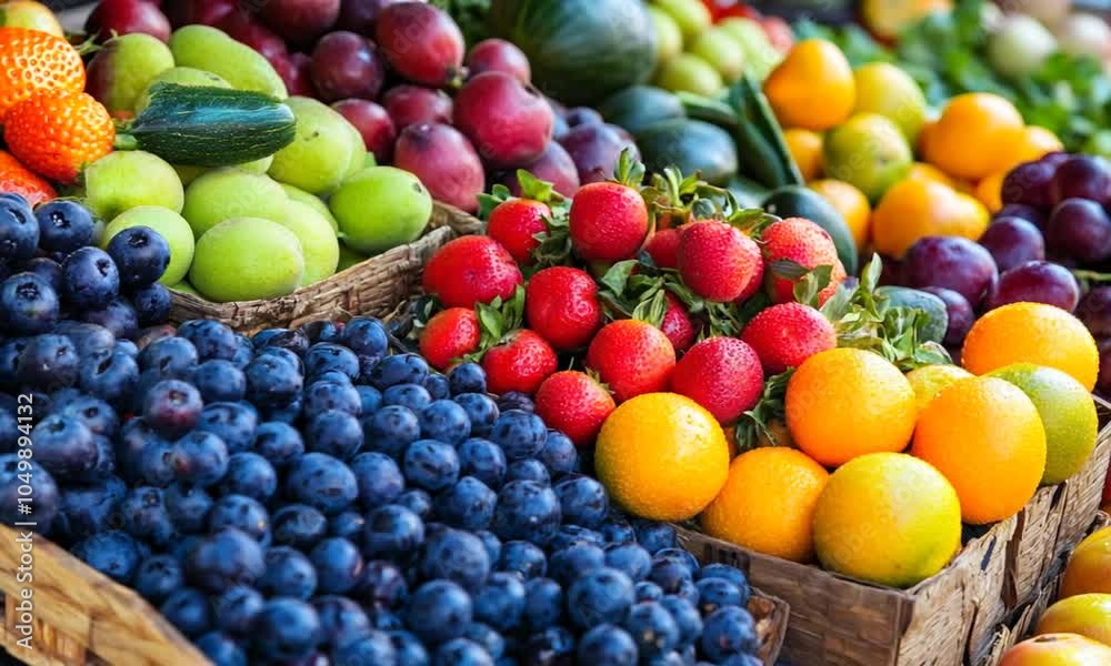 Fresh Fruit Display at a Market Fresh Fruit Display at a Market