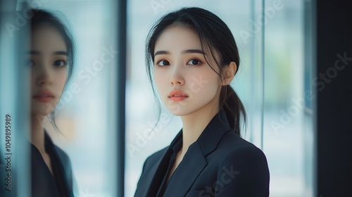 Beautiful young Asian office worker woman wearing suit and getting ready for work Free Download Beautiful young Asian office worker woman wearing suit and getting ready for work - GFXLoad