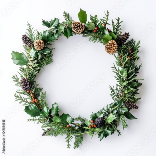 (RGBA 3D Rendering PNG) Beautiful Christmas wreath hexagon frame on transparent background. photo