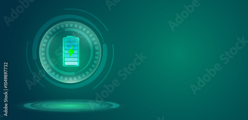 Battery technology futuristic. Charger ev, storage, and production factory background.