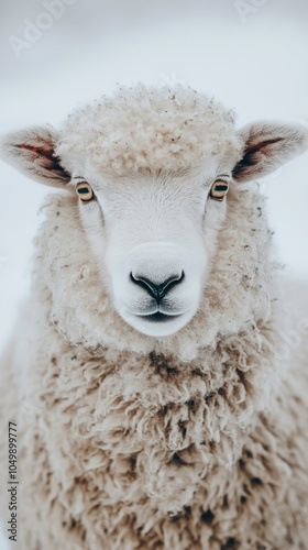 Close up view of an inquisitive sheep gazing towards the camera in a grassy f...