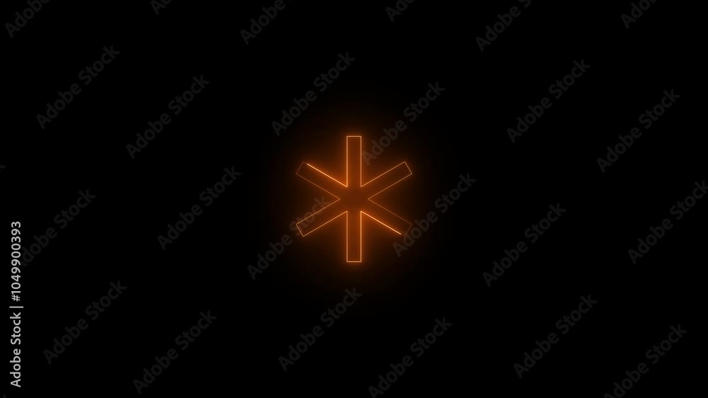 Neon asterisk badge icon glowing black background animation Neon asterisk badge icon glowing black background animation