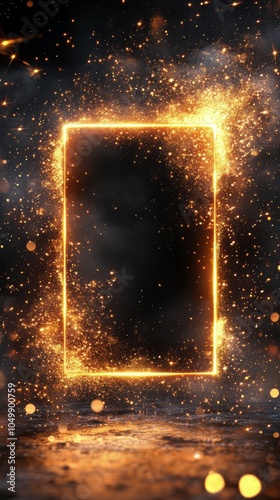 Bright spark frame created with golden light effects in a dark background for...