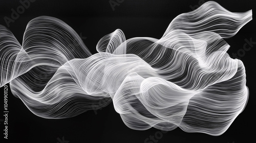 Intricate swirling white lines on black background with layered depth for complex abstract visuals.