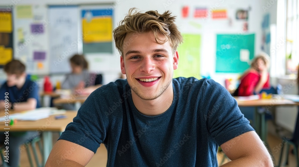 Obraz premium Confident Student in Classroom Setting