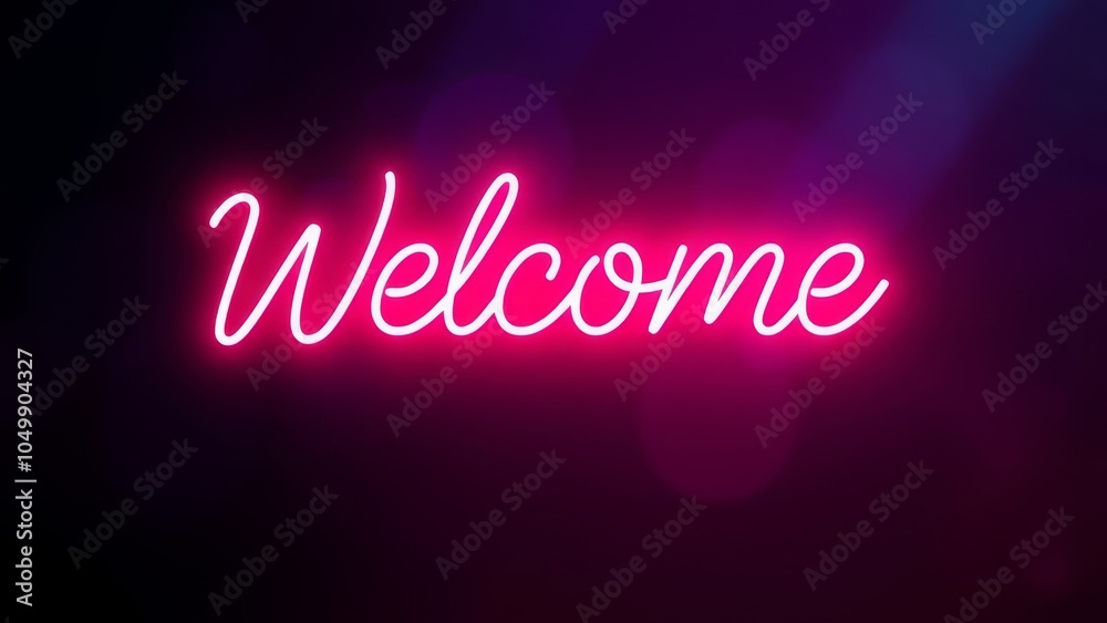 Pink neon Welcome sign glowing softly on a dark gradient background Pink neon Welcome sign glowing softly on a dark gradient background
