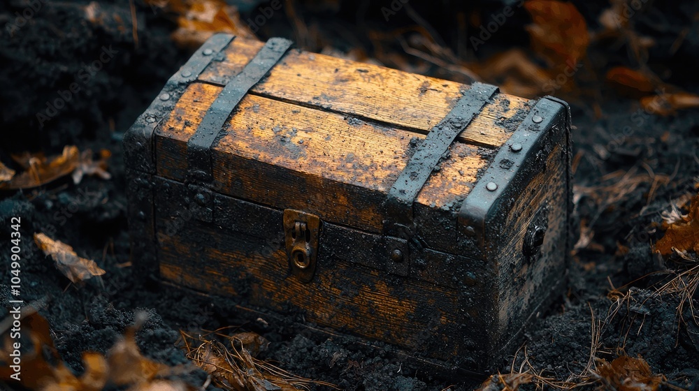Obraz premium Detailed View of an Unearthed Wooden Chest