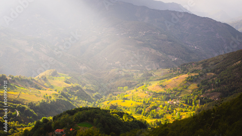 Forested valley under cloudy sky, Erbaa, Tokat, Turkey photo