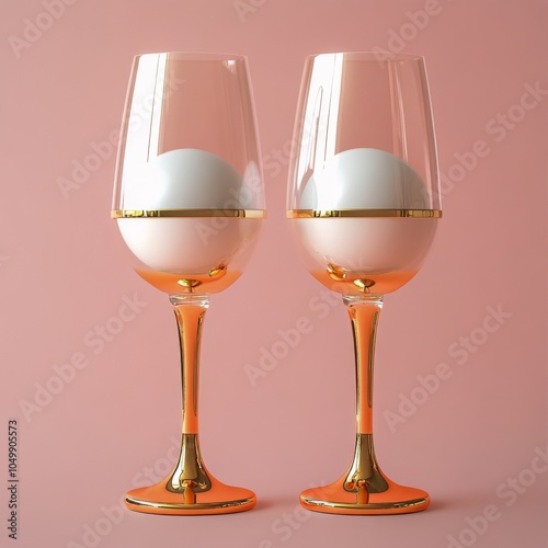 Elegant glasses with white spheres set against a soft pink backdrop in a mode...
