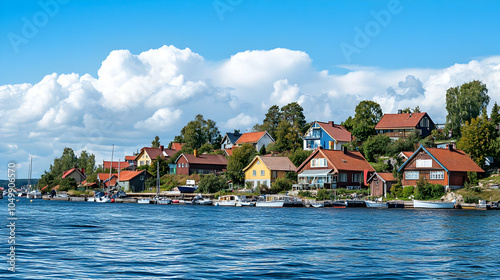 Swedish Coastal Village with Boats, Sweden, waterfront, houses, homes, harbor