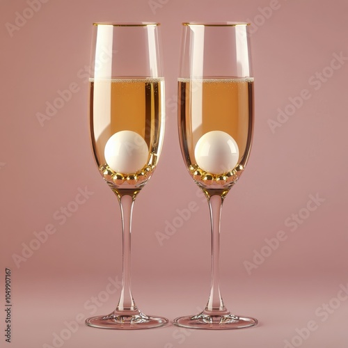 Sparkling beverage glasses with decorative elements against a soft pink backdrop
