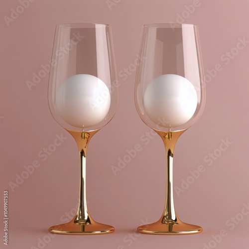 Elegant glasses with white spheres set against a soft pink backdrop in a mode...