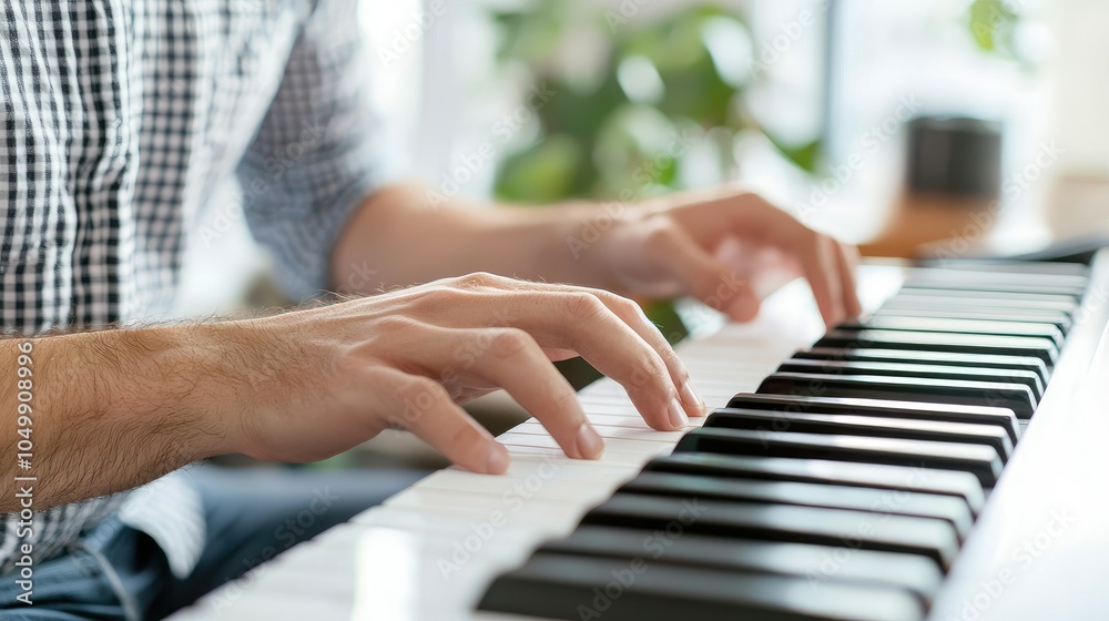 Obraz premium Confident Italian Musician Composing at Piano