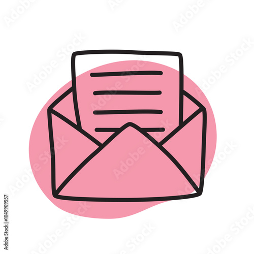 Doodle Open envelope with letter icon or logo, hand drawn with thin black line. PNG isolated on transparent background and vector illustration