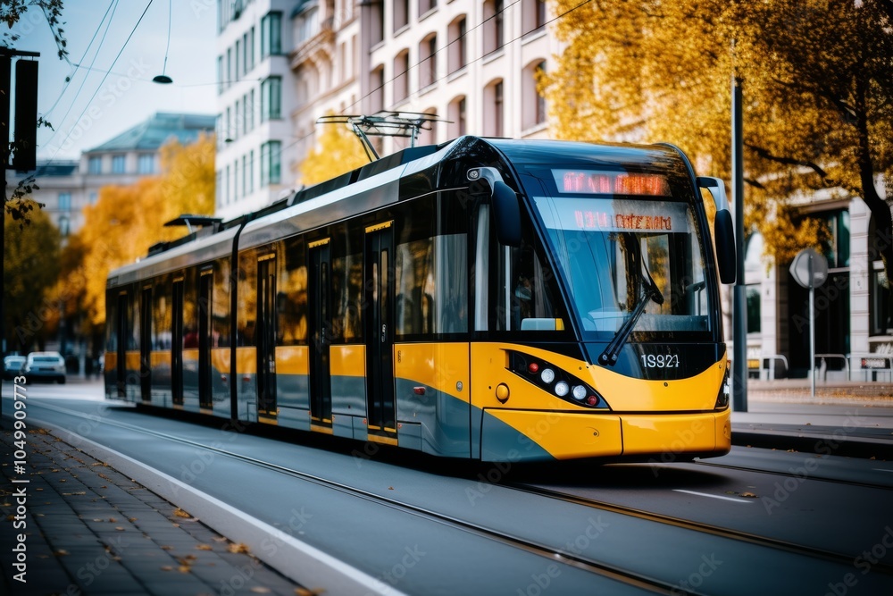 Fototapeta premium Low angle view of a modern electric tram emphasizing the eco friendly public transport solution
