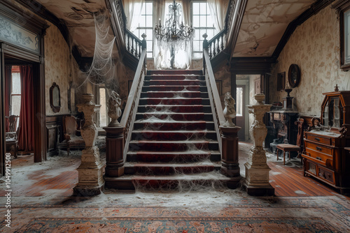 Abandoned Victorian mansion draped in silence and shadows