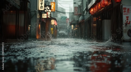  Heavy rainfall triggers urban flooding, with rivers inundating streets and buildings, highlighting the power of water and the challenges of cities coping with extreme rainfall.