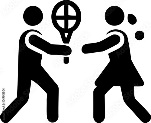Silhouettes of people playing tennis, racket sports and outdoor activity icon, tennis match illustration
