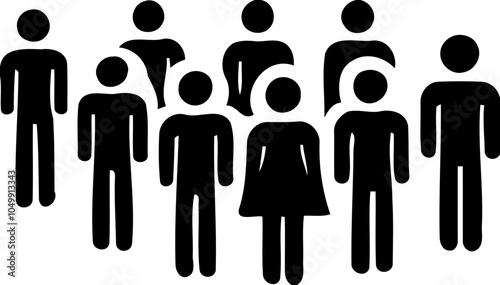 Silhouettes of a diverse group of people, community and teamwork icon, social gathering illustration