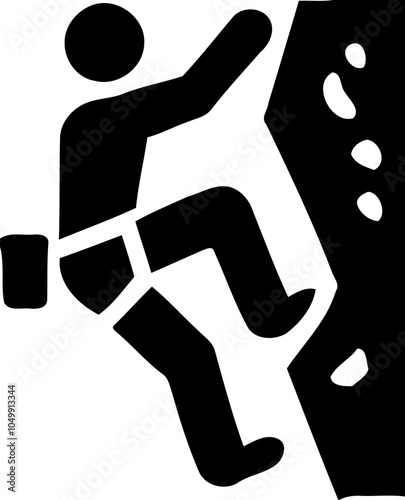 Silhouette of person rock climbing, extreme sports and adventure icon, climbing wall illustration
