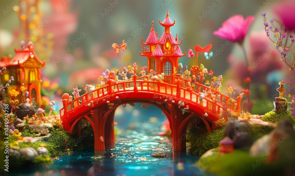 Obraz premium Miniature fairytale bridge with figures.