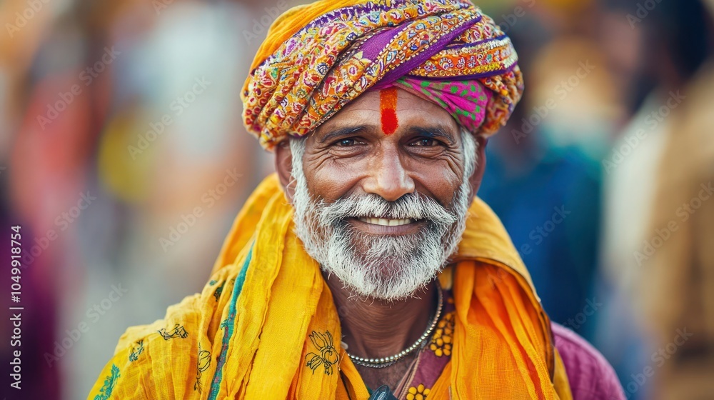 Obraz premium An Indian man participating in a traditional festival, dressed in colorful attire and enjoying the festivities