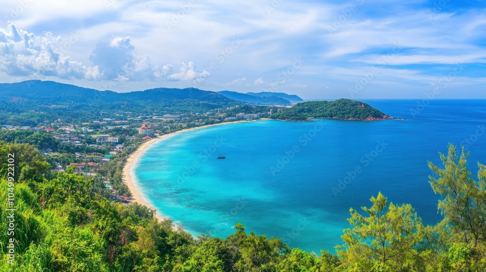 Fototapeta premium The stunning view from the Karon Viewpoint in Phuket, offering a panoramic perspective