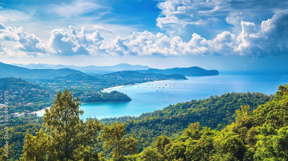 Obraz premium The stunning view from the Karon Viewpoint in Phuket, offering a panoramic perspective