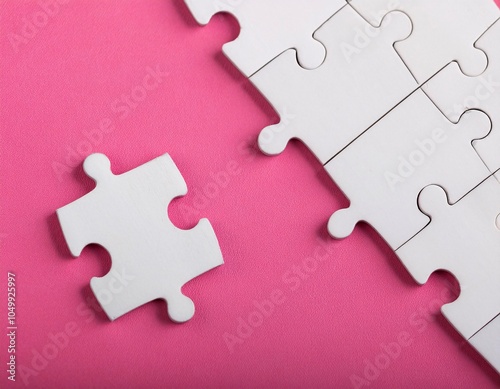 Image of white puzzle pieces scattered on a pink background