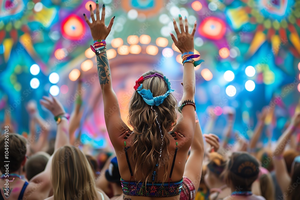 Obraz premium Vibrant Festival Goers Enjoying a Colorful Atmosphere