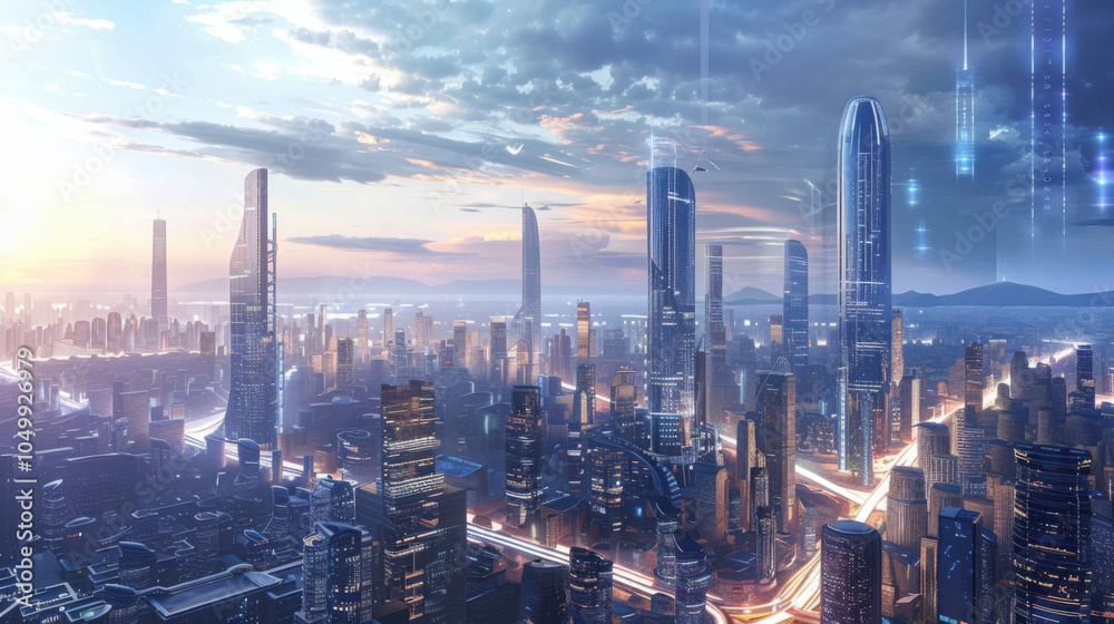 Naklejka premium surreal future city