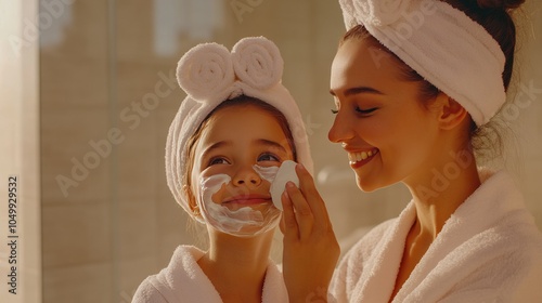 Mother and daughter enjoying a spa day at home