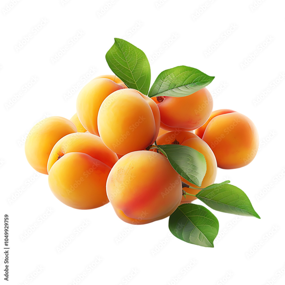 A bunch of fresh apricots with leaves, isolated on a white background. Ai generative A bunch of fresh apricots with leaves, isolated on a white background. Ai generative