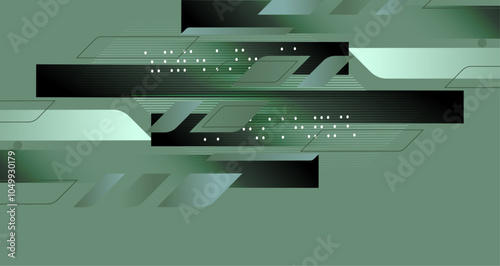 Layered green geometrical shapes and subtle gradient patterns