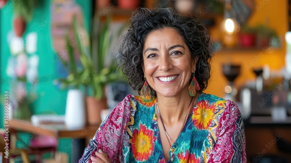 Bright Smiling Woman in Cozy Cafe Setting Bright Smiling Woman in Cozy Cafe Setting