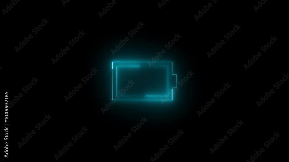 Neon band battery icon glowing black background animation Neon band battery icon glowing black background animation
