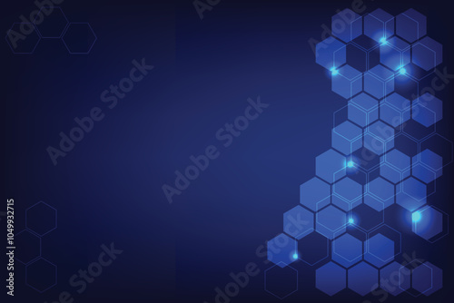 Technology Background in dark blue color, Hexagonal shape with line and fill. Free space for design and edit  In concept of science and business theme.