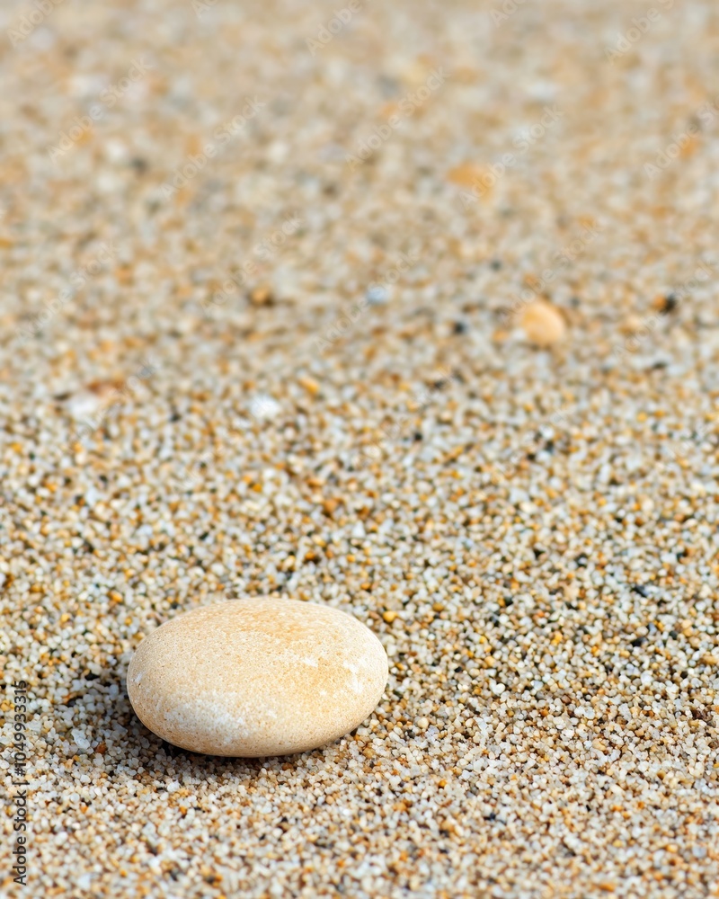 Single Smooth Stone on a Sandy Beach Surface Single Smooth Stone on a Sandy Beach Surface